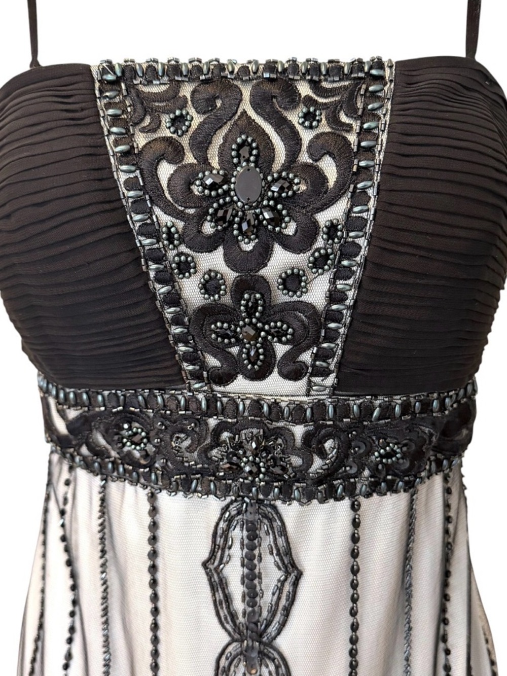 Sue Wong Dress NWT Black and Cream Beaded Midi Dress Size 6